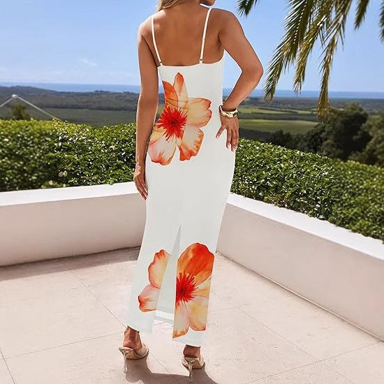 Women's Sexy Floral Print Spaghetti Strap Slim-Fit Midi Dress