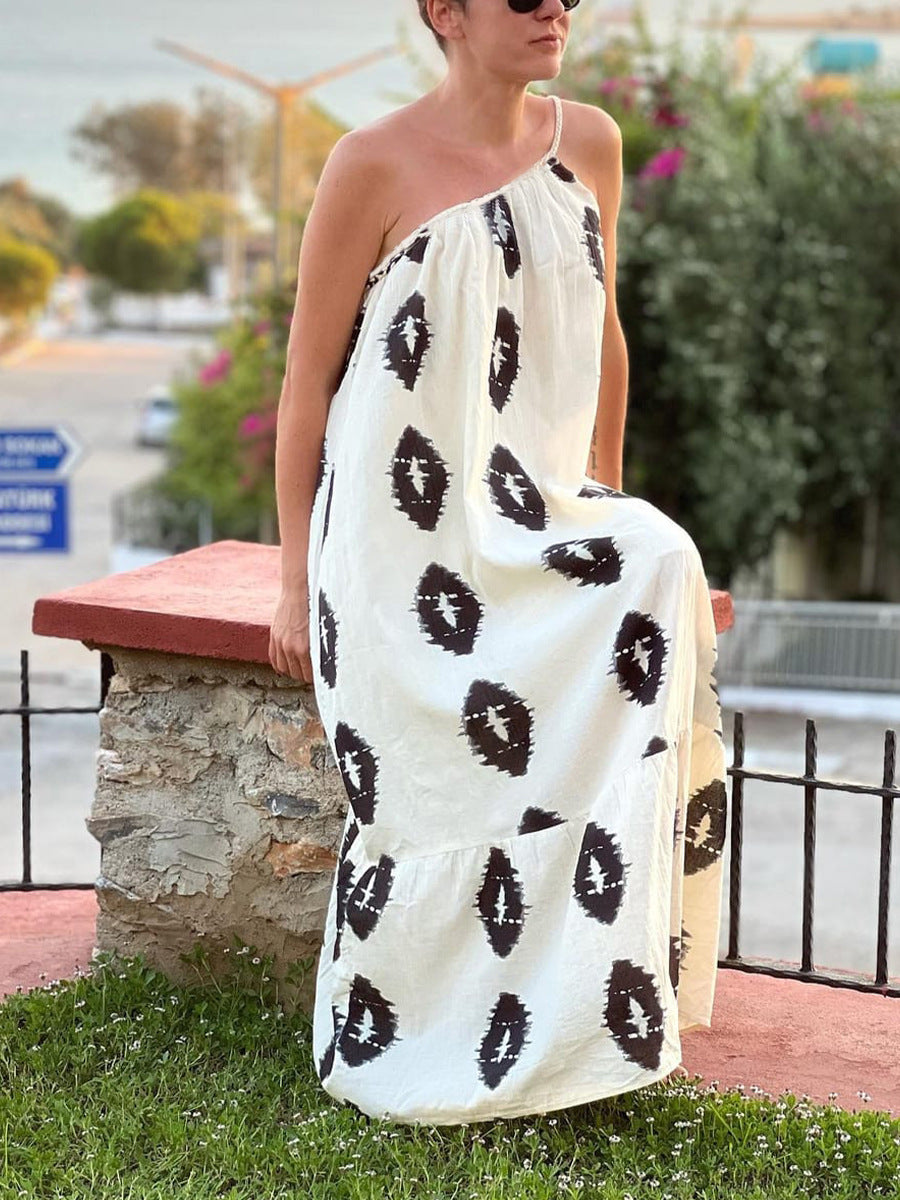 Women's Casual Shoulder Print Vacation Maxi Dress