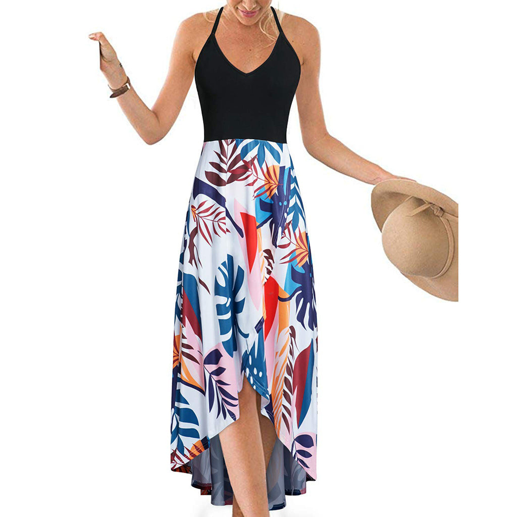 Women's Summer Casual V-Neck Sleeveless Floral Printed Maxi Dress