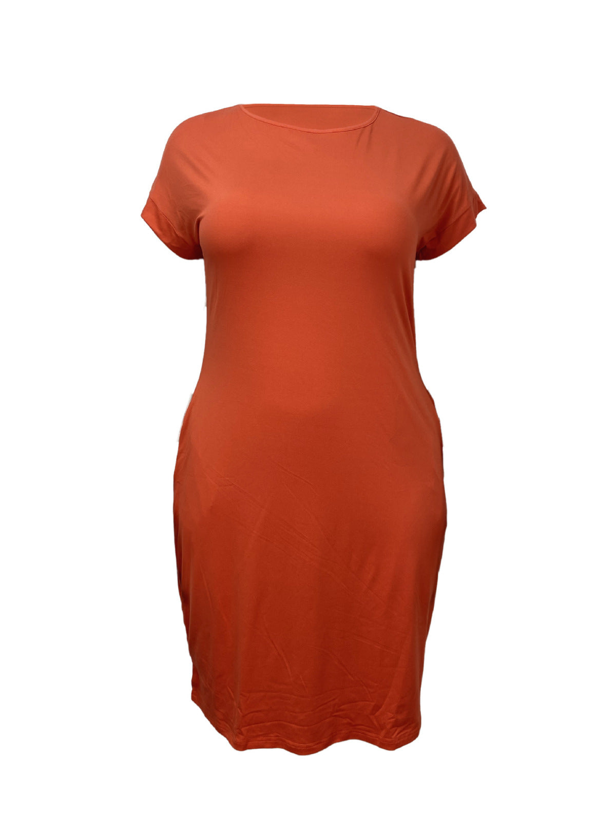 Women's Summer Casual Solid Color Round Neck Short Sleeve Plus Size Pencil Dress