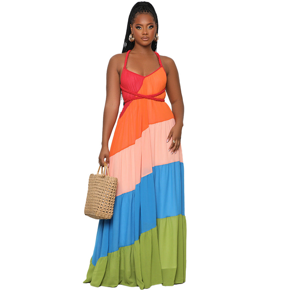 Women's Multicolor Strap Maxi A-Line Dress