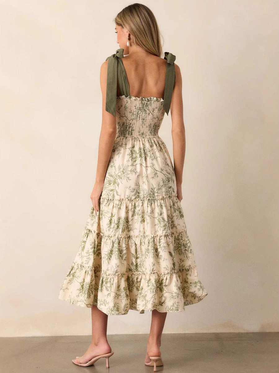 Women's Summer Vacation Casual Printed Sling Midi Dress