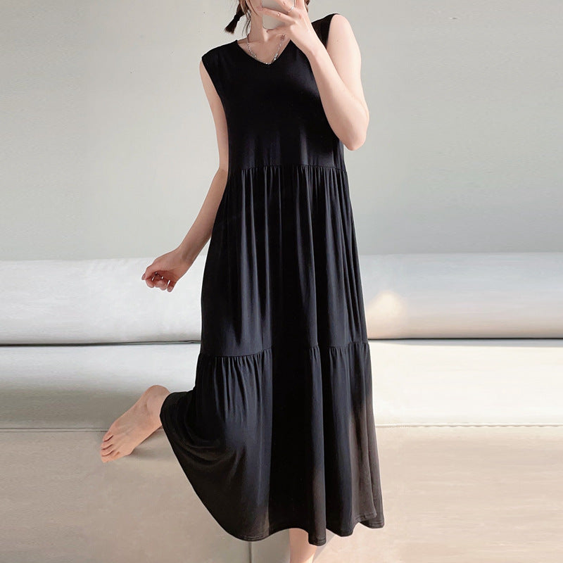 Women's Casual Sleeveless Loose Midi Dress, in Modal