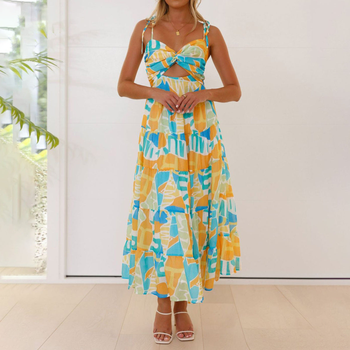 Women's Casual Vacation Printed Spaghetti Strap A-Line Dress