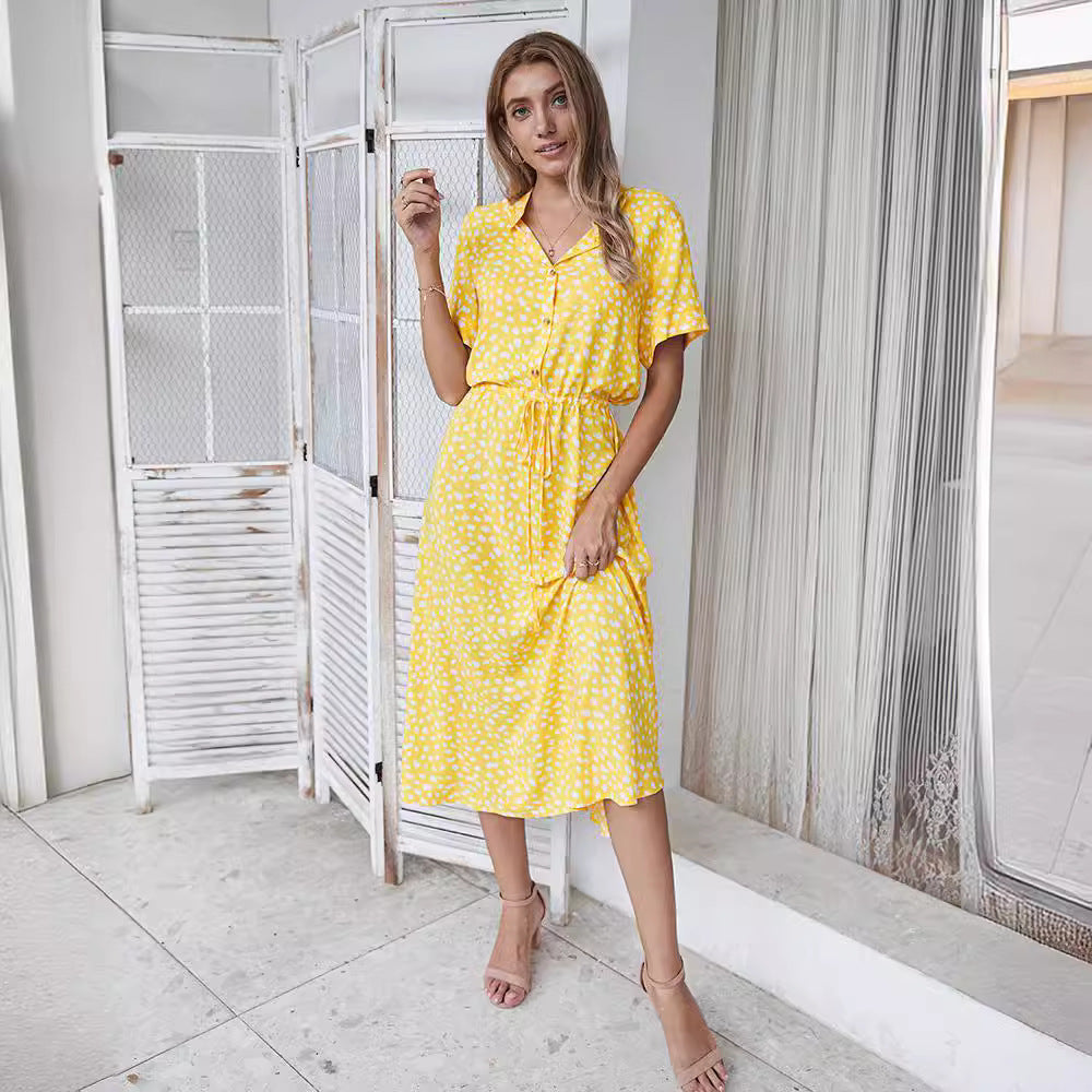 Women's Vacation Casual Summer Polka Dot Print Short Sleeve Loose Dress