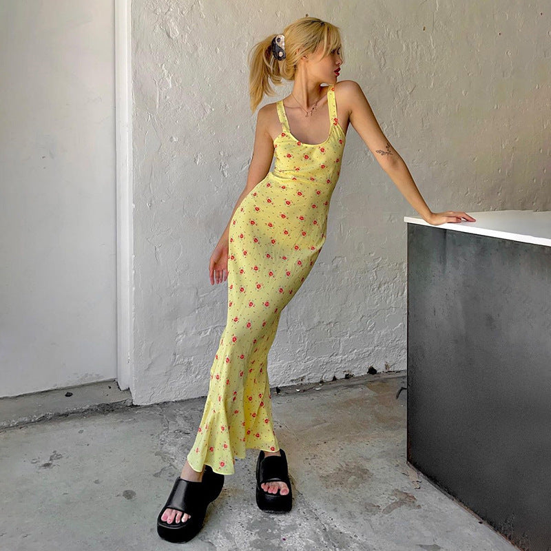 Women's Tiny Flower-Print Sling Maxi Dress