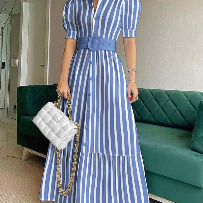 Women's Casual Solid Color Midi Dress, with Belt