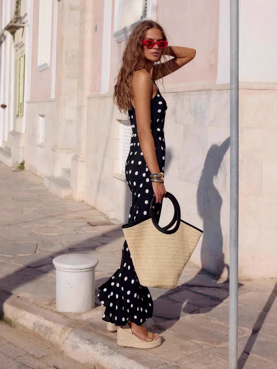 Women's Sexy Summer Polka Dot Print Sleeveless Tight Waist Dress