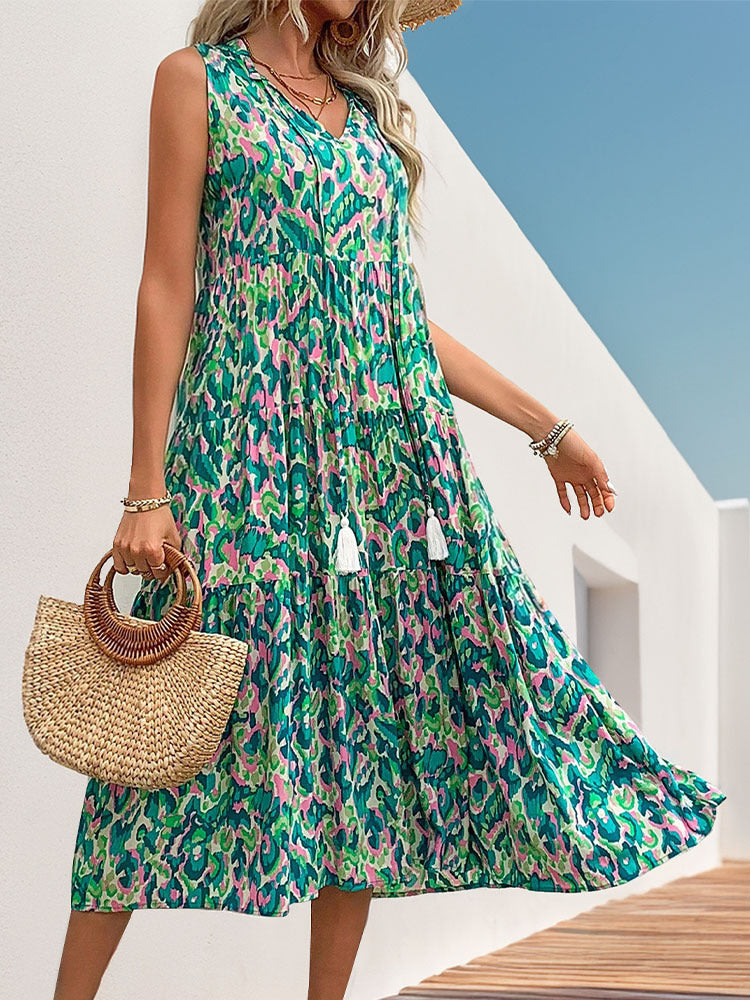 Women's Casual Vcation Boho Printed Sleeveless Loose Dress