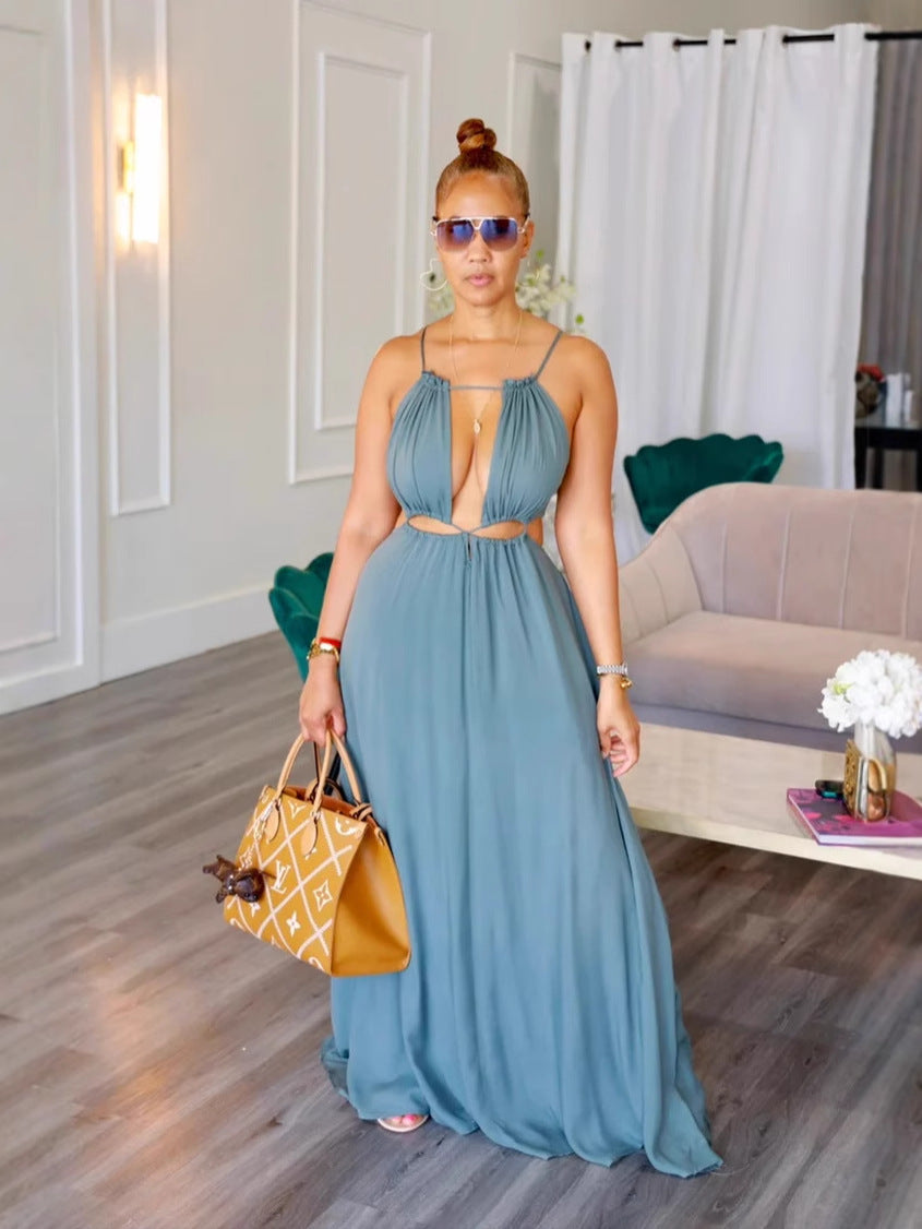 Women's Sexy Hollow-Out Backless Sleeveless Maxi Dress-Style