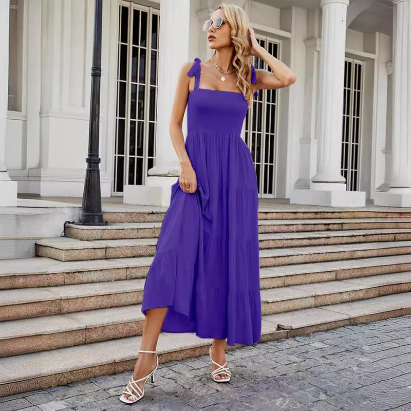 Women's Vacation Casual Backless Printed Strap Maxi Dress