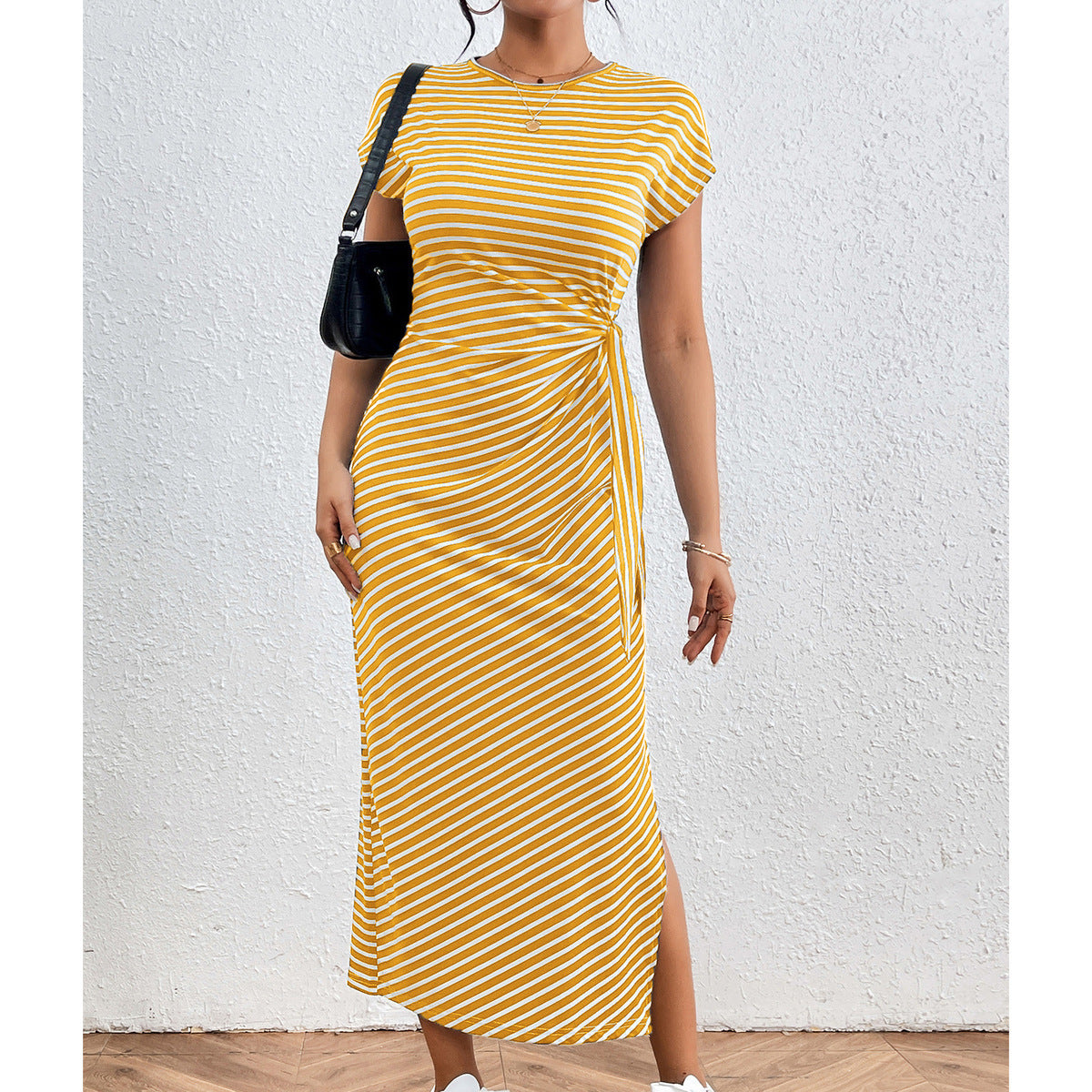 Women's Casual Summer Stripe Round Neck Short Sleeve Dress