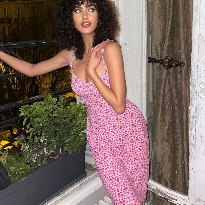 Women's Bohemian Tiny Flower Print Slip Midi Dress