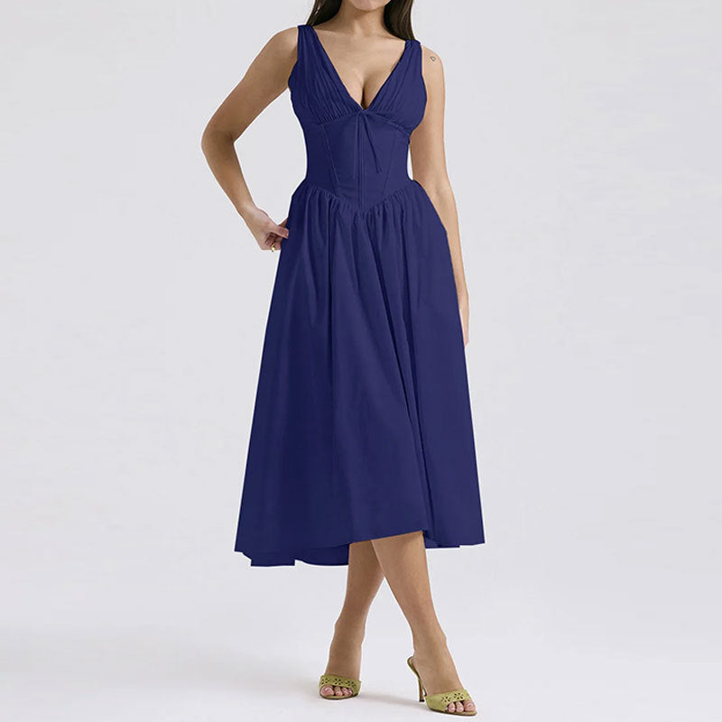 Women's Casual V-Neck Floral Print A-Line Dress