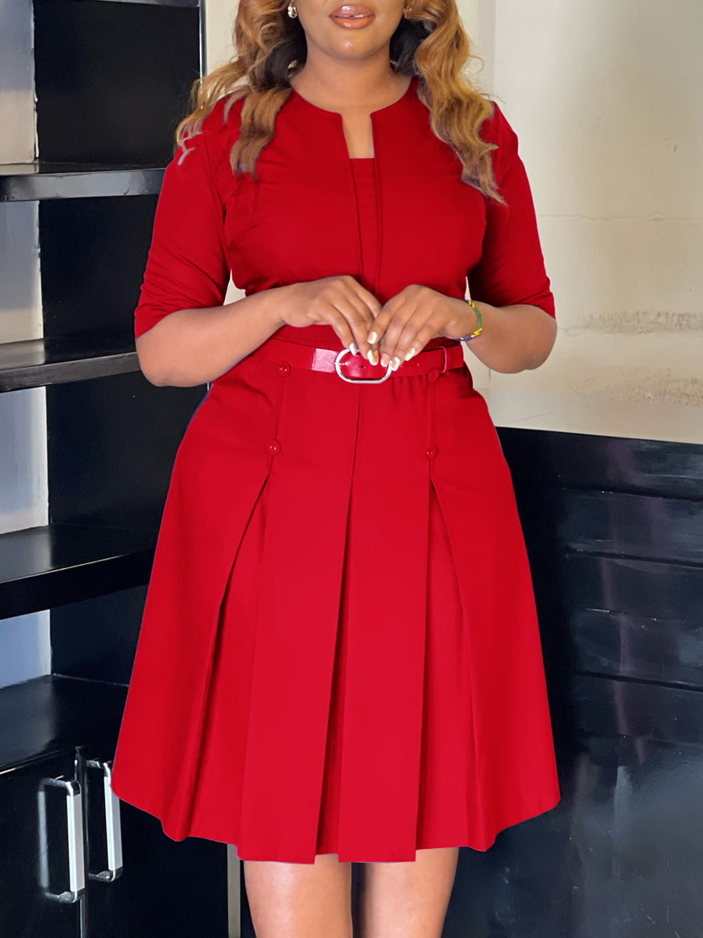 Women's Elegant Large Size Solid Color Half Sleeve African A-Line Dress