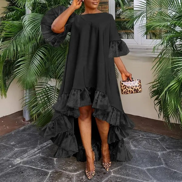 Women's Plus Size Casual Mesh Stitching Irregular Hem Dress