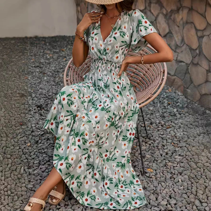Women's Vacation Casual Maxi Dress, with Lotus