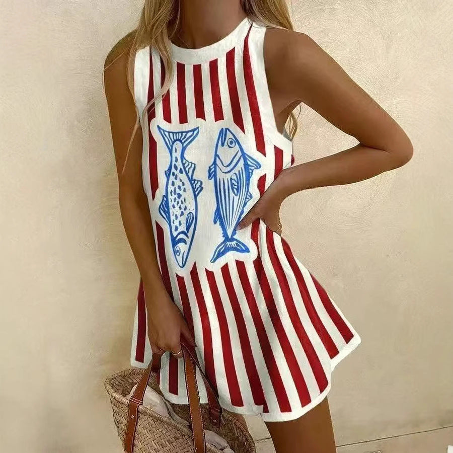Women's Casual Printed Bubble Wrinkle Dress, Summer Vacation