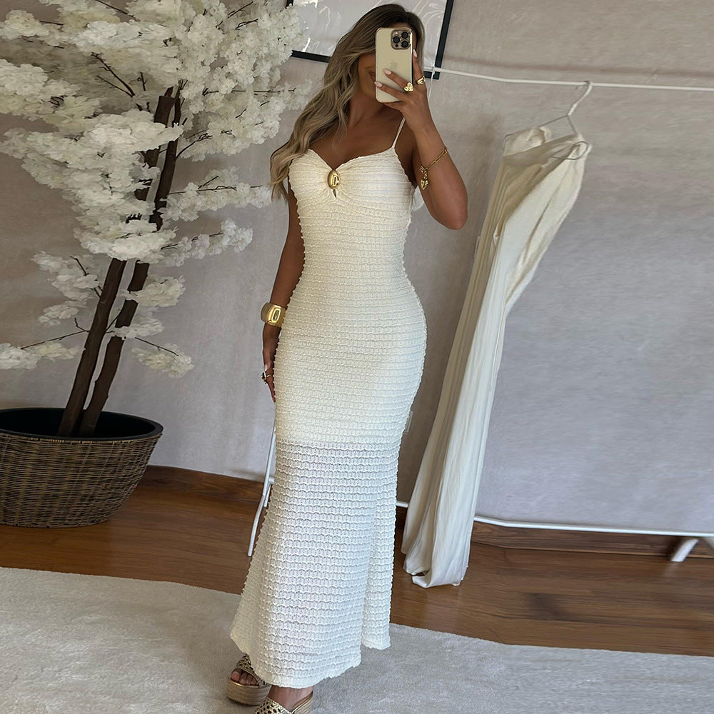 Women's Sexy Solid Color Distinctive Double Strap Bodycon Maxi Dress