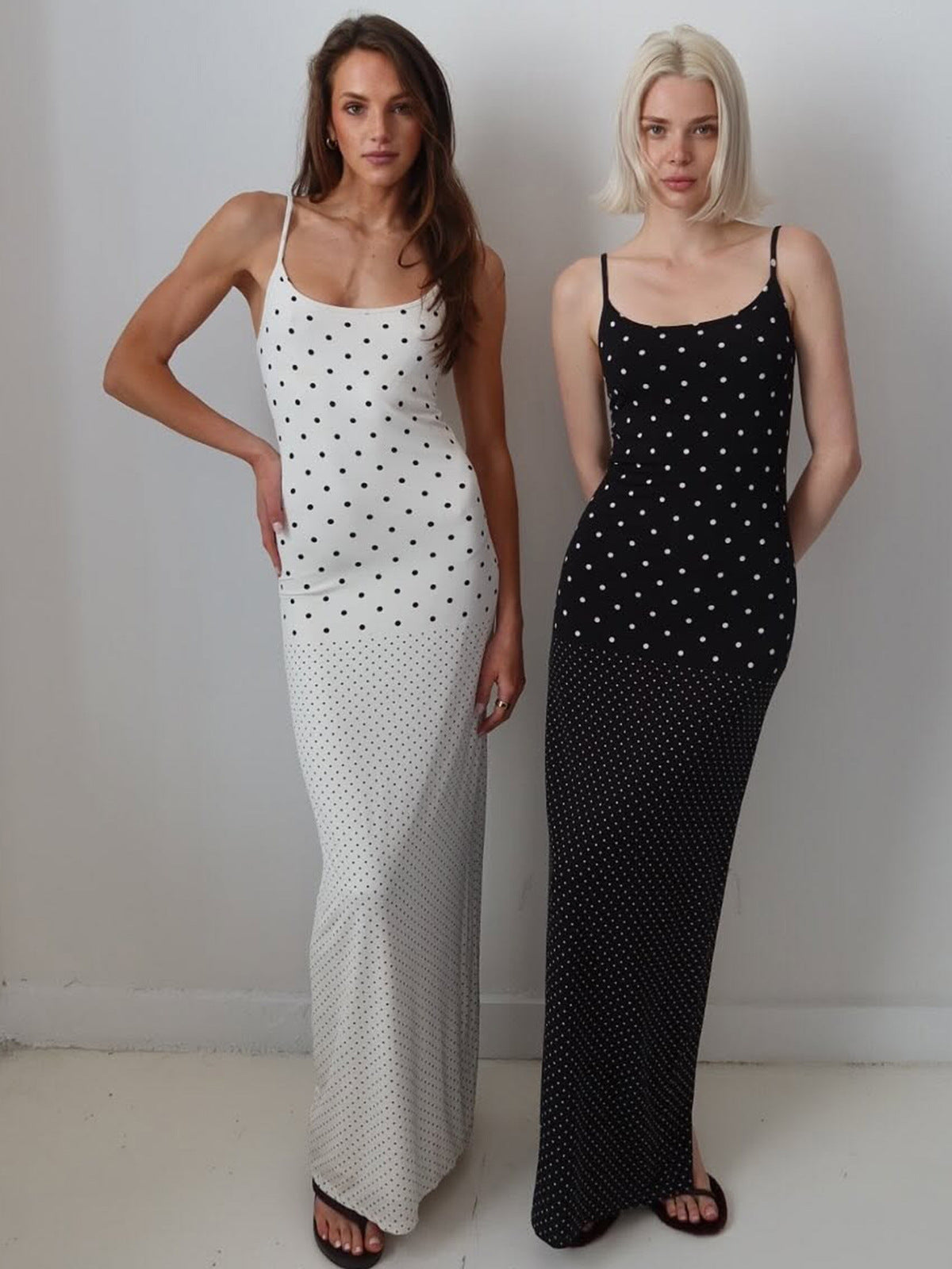 Women's Summer Sexy Polka Dot Print Sling Bodycon Maxi Dress