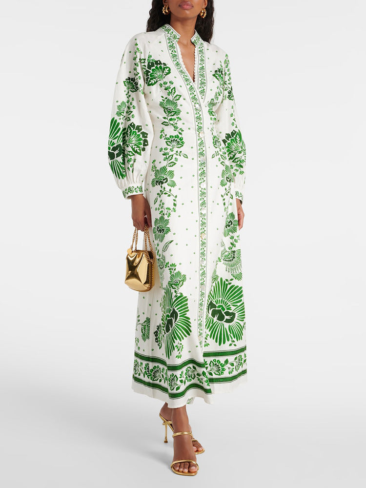 Women's Summer Casual Graphic Printing Long Sleeve Maxi Dress