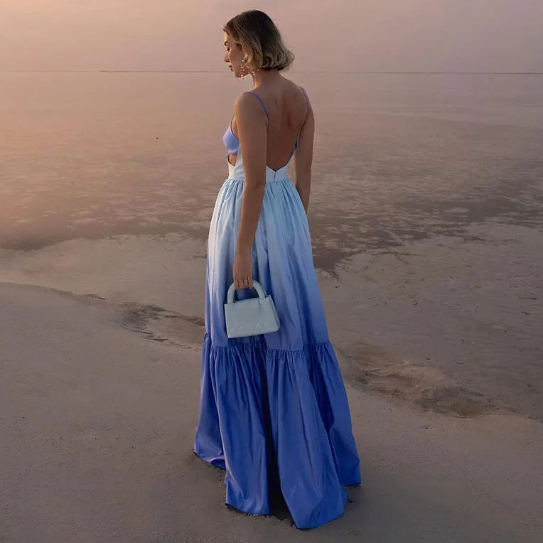 Women's Casual Gradient Sling Hollow Maxi Dress