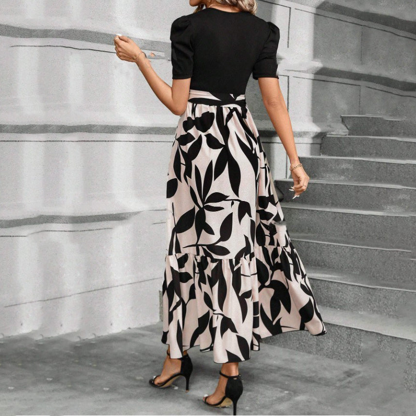 Women's Casual Elegant Floral Print Round Neck Short Sleeve A-Line Dress