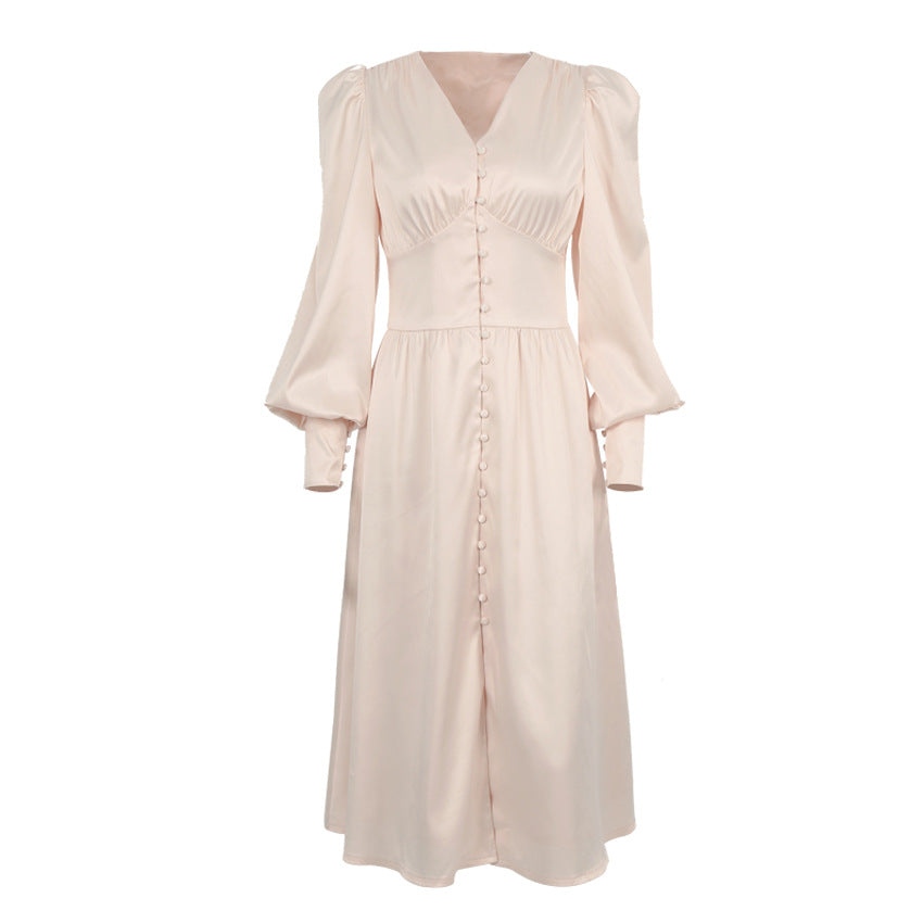 Women's Elegant Casual Long Sleeve Single-Breasted Long Sleeve Midi Dress