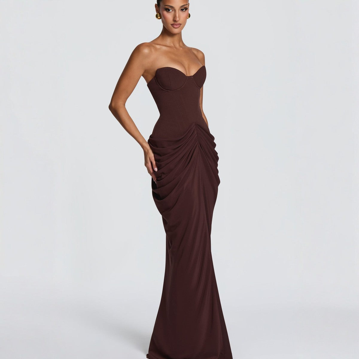 Women's Sexy Solid Color Strapless Backless Waist Strap Pleated Party Dress