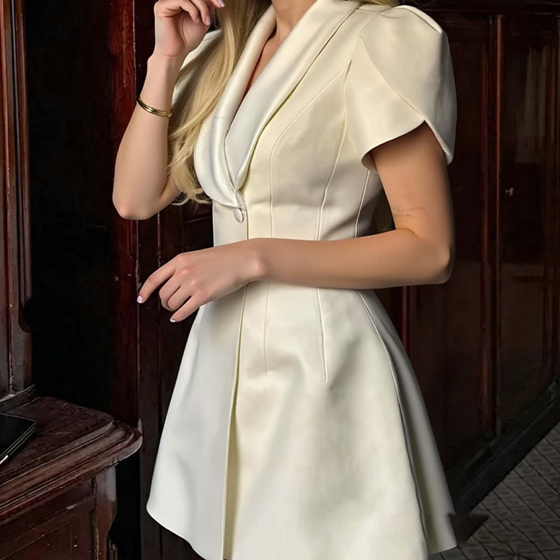 Women's Casual Solid Color Stitching Button Slim Fit A-Line Dress