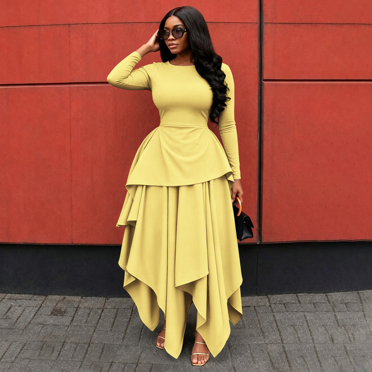 Women's Casual Long Sleeve Irregular Hem Dress