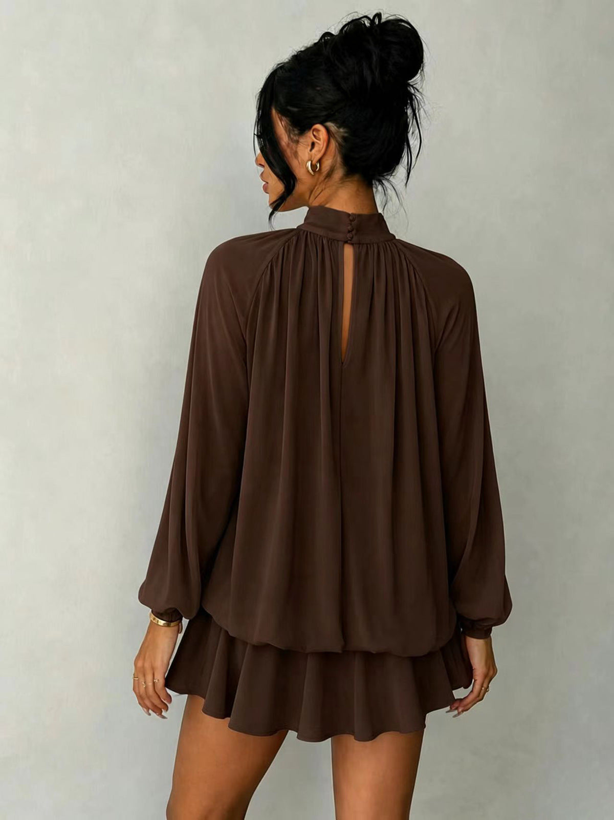 Women's Casual Solid Color Half-Turtleneck Long Sleeve Pleated Dress