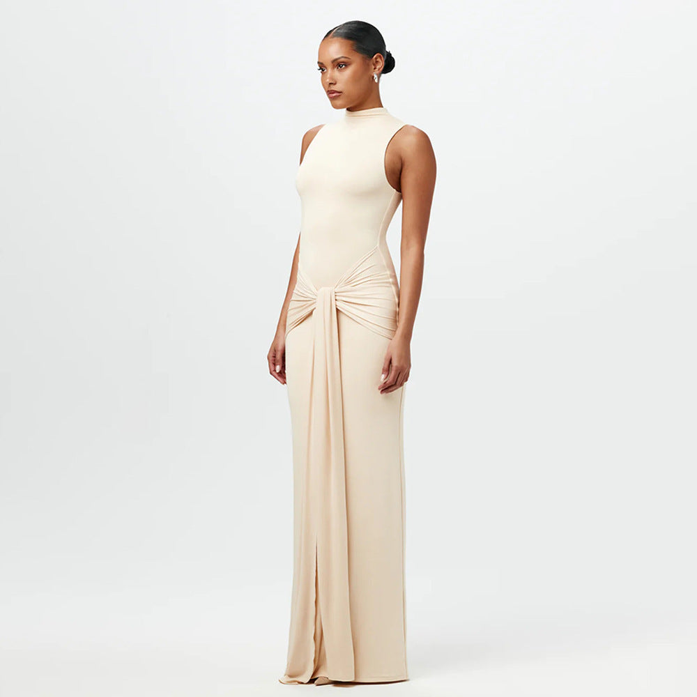 Women's Elegant Solid Color Round Neck Sleeveless Slim-Fit Maxi Dress