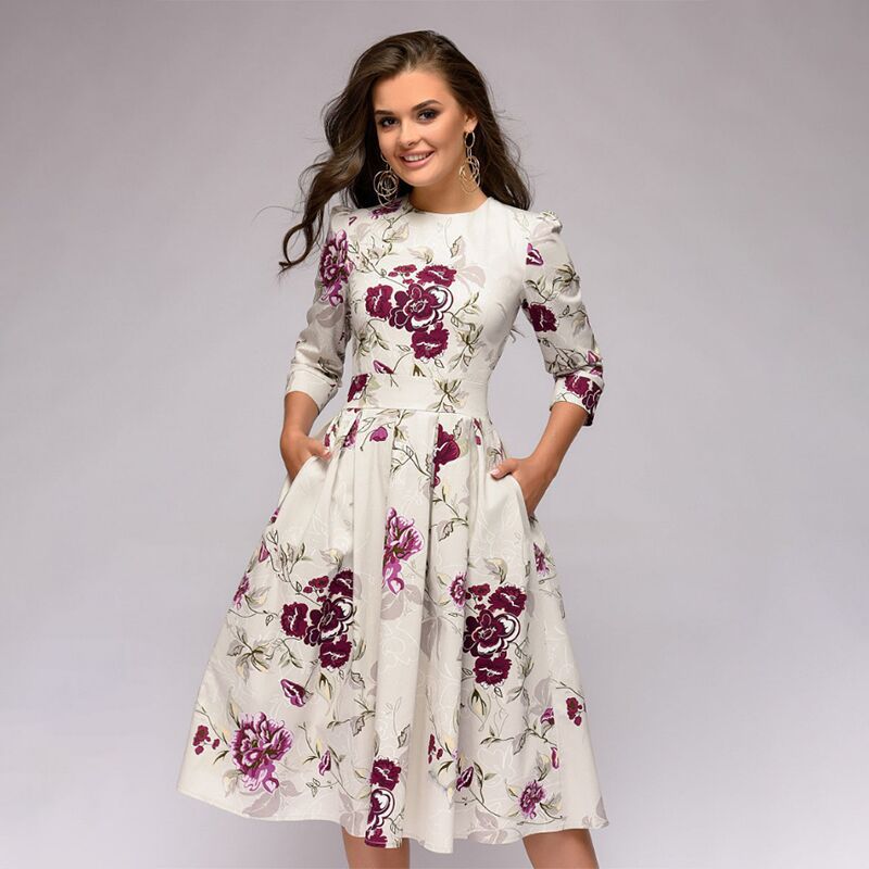 Women's Casual Floral Print Round Neck Dress