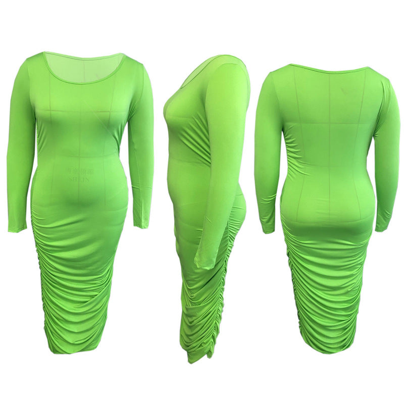 Women's Plus Size U-Neck Long Sleeve Tight Maxi Dress