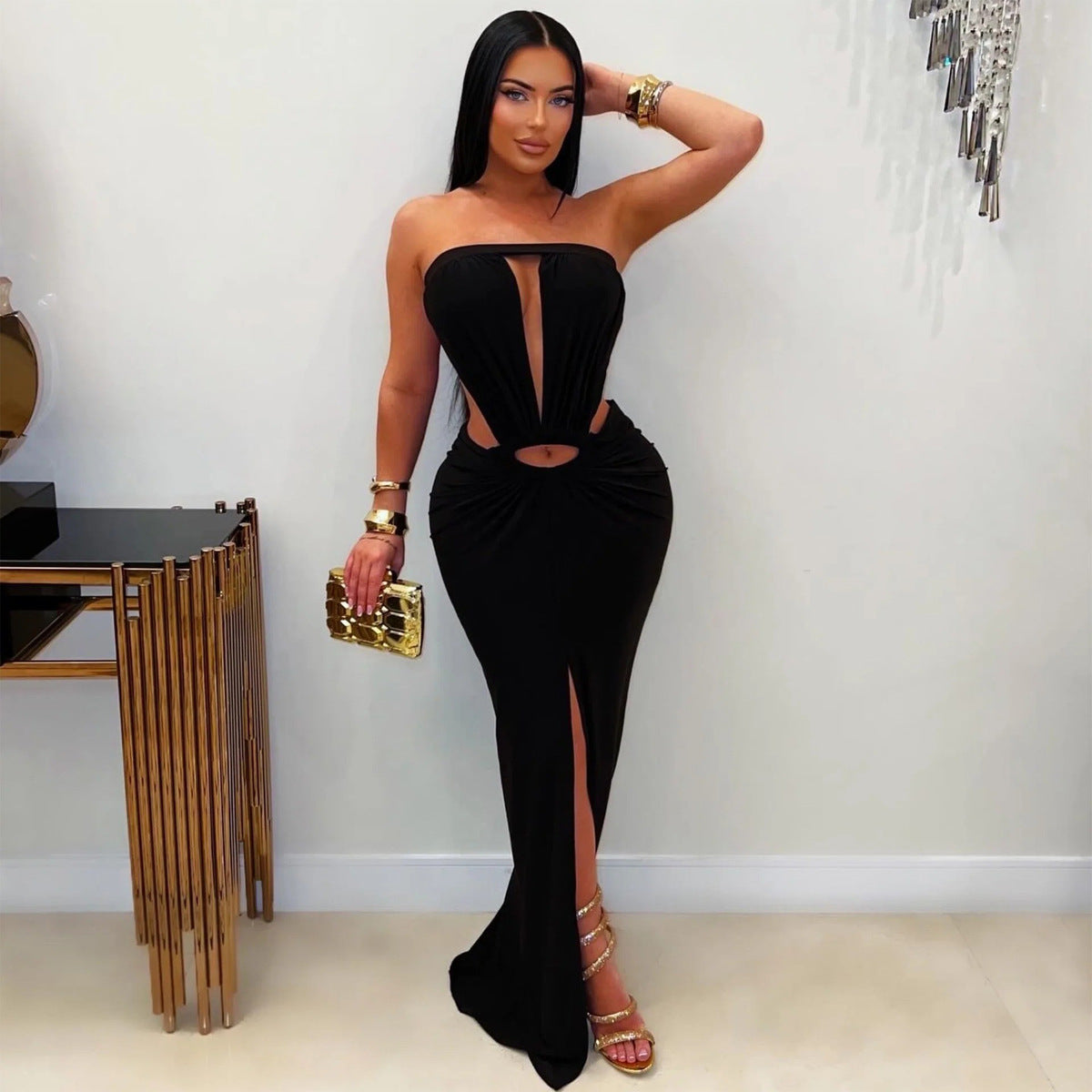 Women's Sexy Solid Color Open Back Maxi Dress