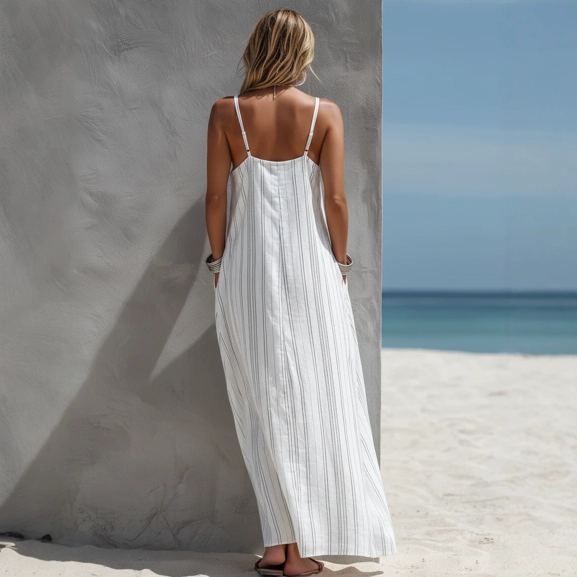 Women's Summer Vacation Stripe Spaghetti Strap Loose Dress