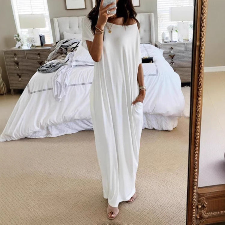 Women's Casual Simple Short Sleeve Solid Color Maxi Dress