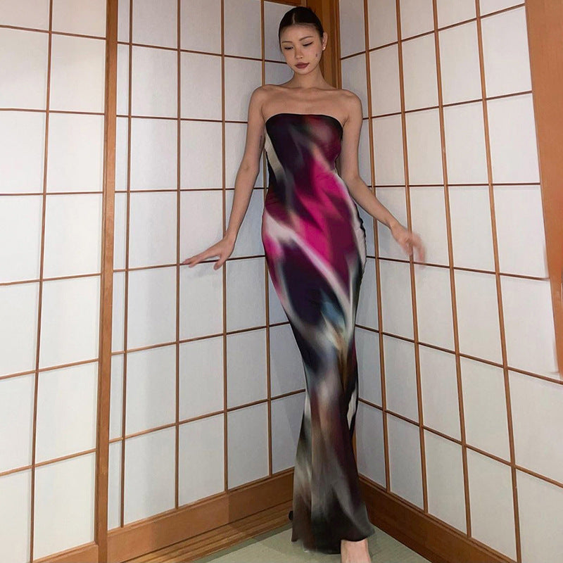 Women's Sexy Printed Strapless Maxi Dress