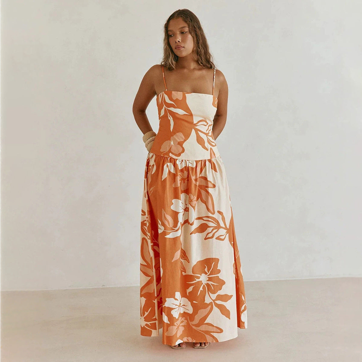 Women's Sexy Summer Floral-Print Spaghetti Straps Slim-Neck Dress