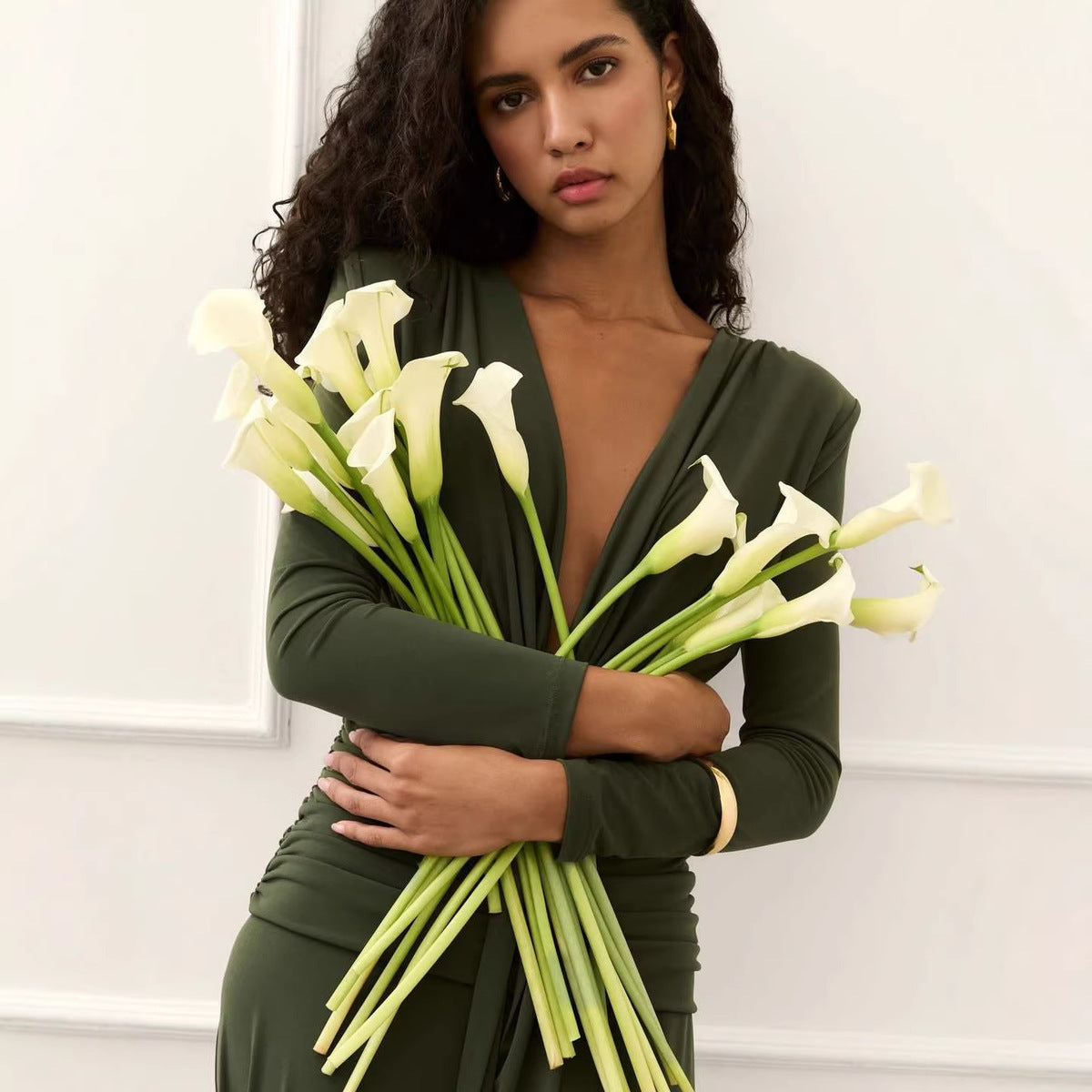 Women's Elegant Autumn Solid Color Long Sleeve Slim-Fit Strap Dress