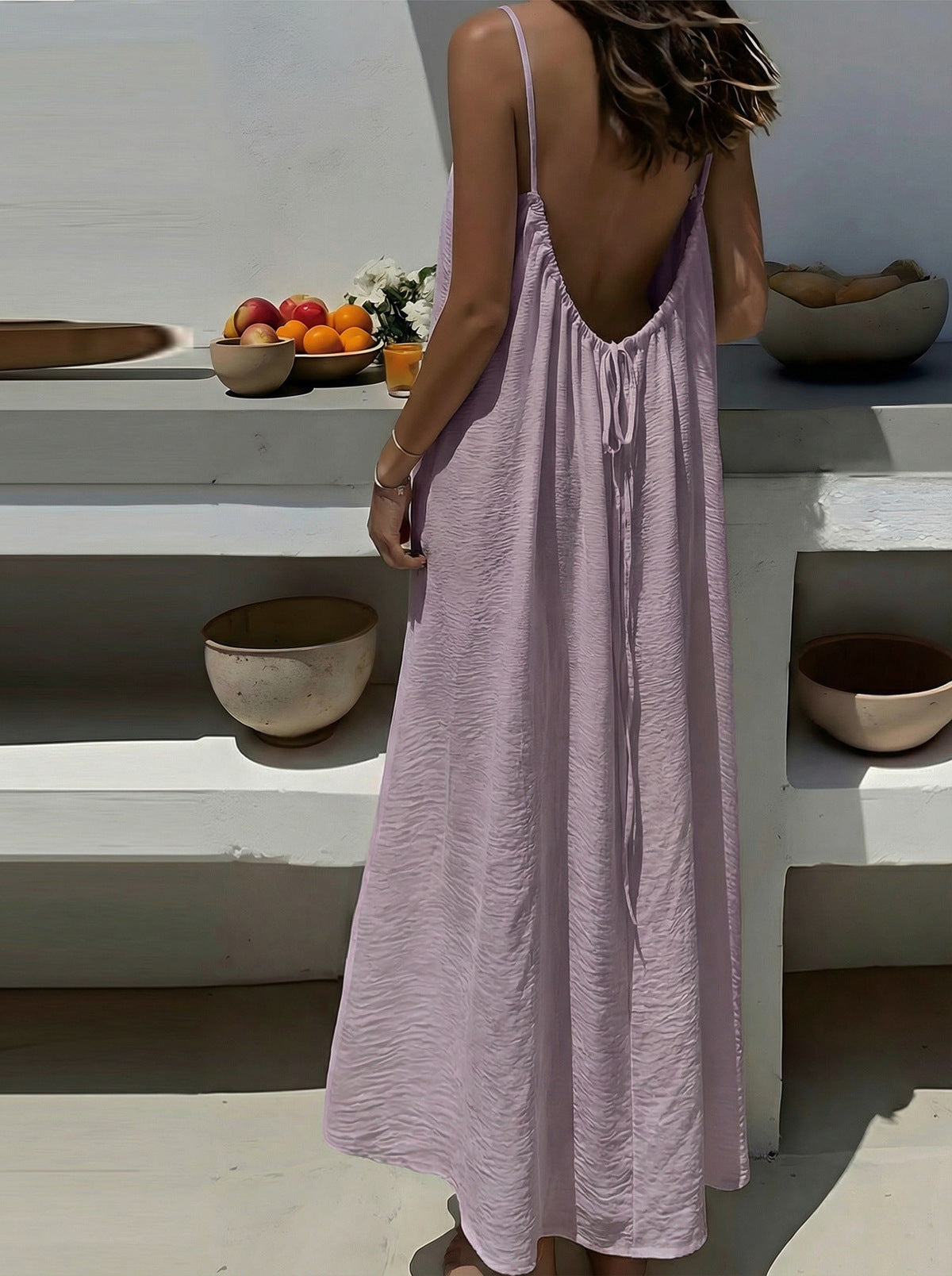 Women's Vacation Casual Simple Solid Color Sleeveless Backless Loose Dress