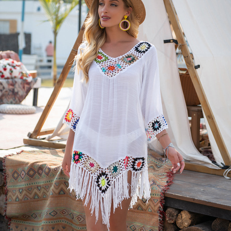 Women's Bohemian Cover Up Sexy Hollow Out Beach Dress, Summer