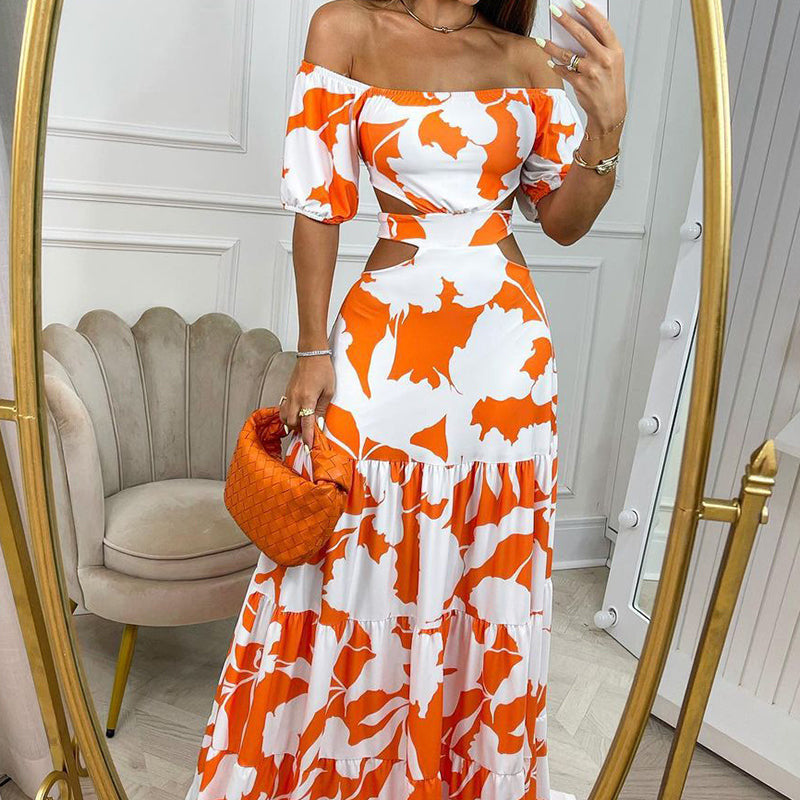 Women's Vacation Casual Print Cutout Maxi Dress