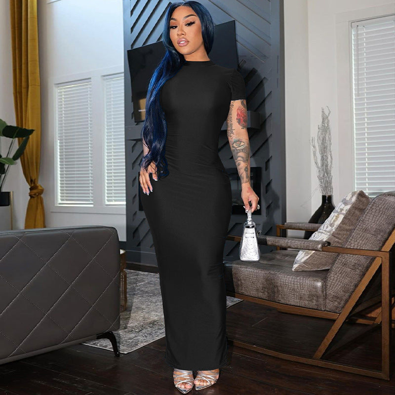 Women's Sexy Solid Color Short Sleeve Split Maxi Dress