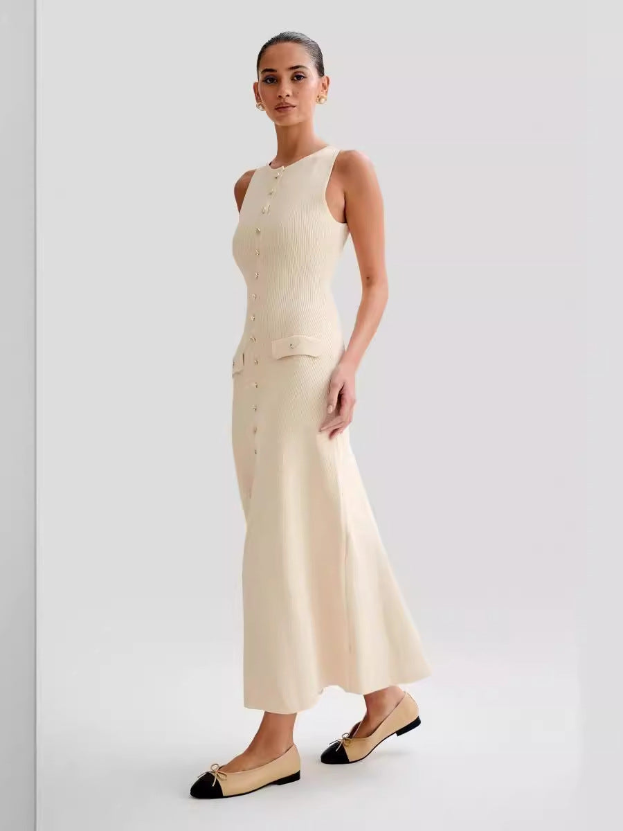 Women's Sleeveless Crewneck Slim-Fit Knitted Dress