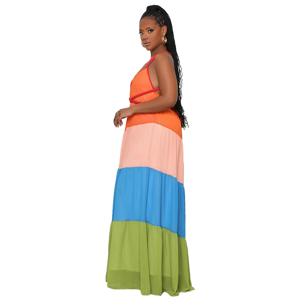 Women's Multicolor Strap Maxi A-Line Dress