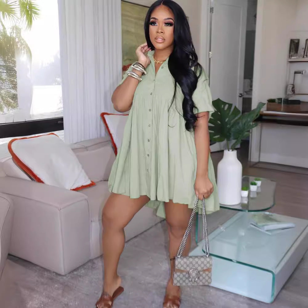 Women's Short Sleeve Loose Summer A-Line Shirt Dress