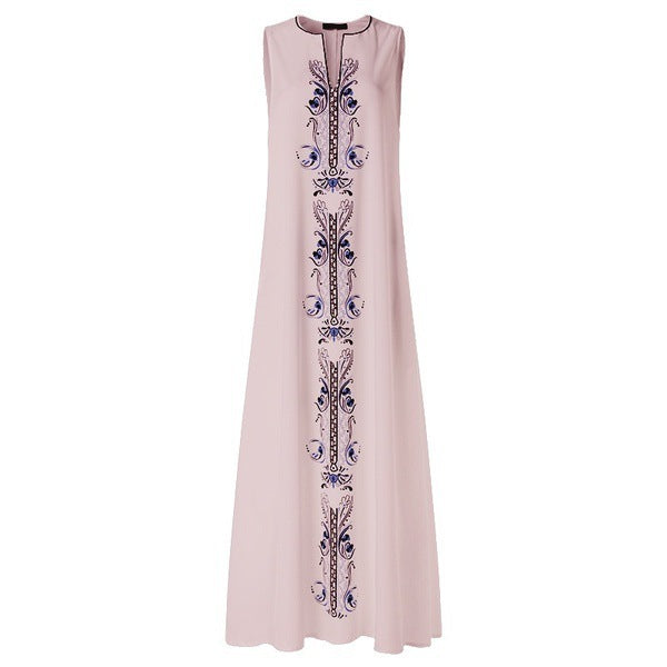 Women's Vintage Boho Print Sleeveless V-Neck Loose Casual Maxi Dress
