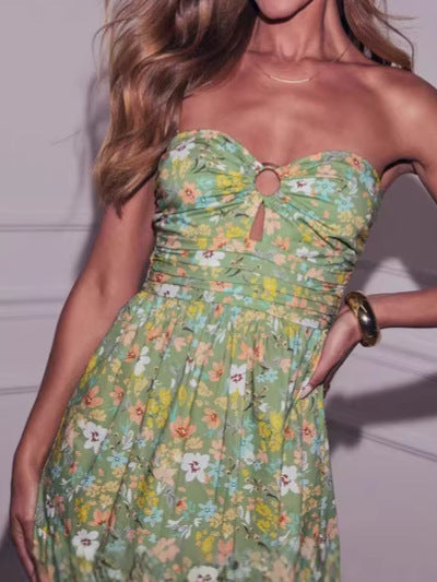 Women's Sexy Summer Flower Printed Tube Top Loose Dress